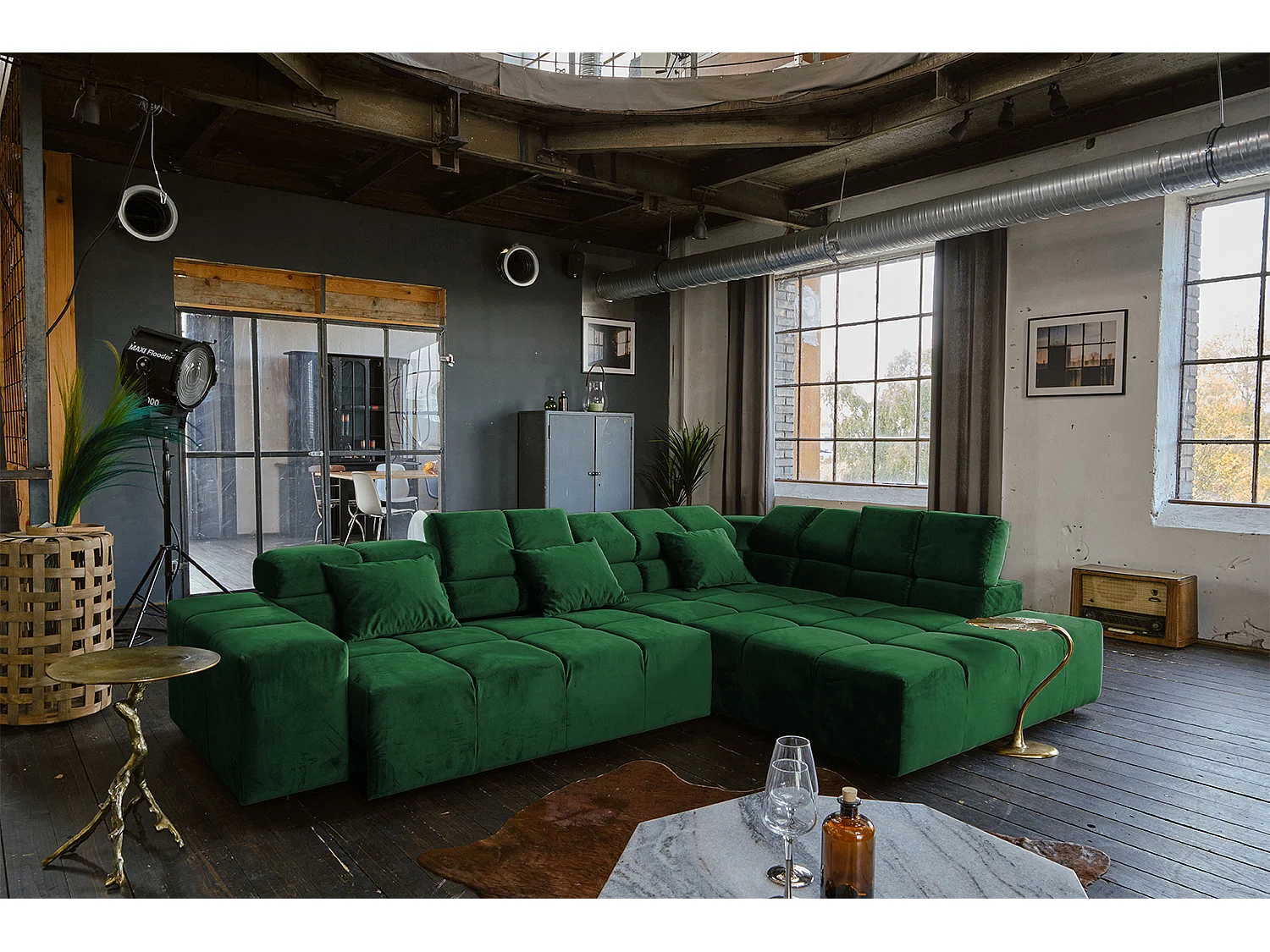 Ecksofa - Smaragdgrün Velvet - NEVADA