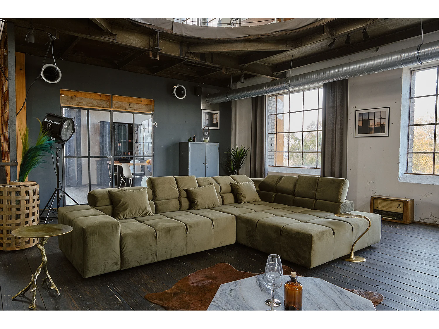 Sofá - verde claro terciopelo - NEVADA