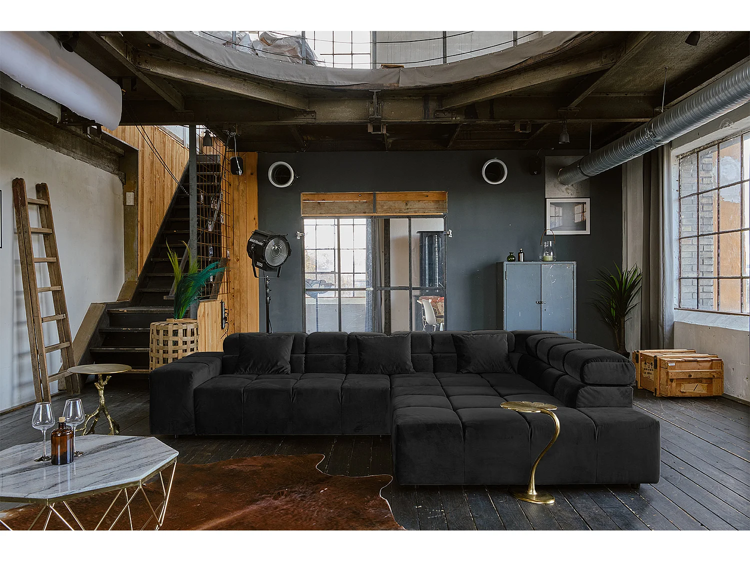 Hoekbank - Zwart Fluweel - NEVADA