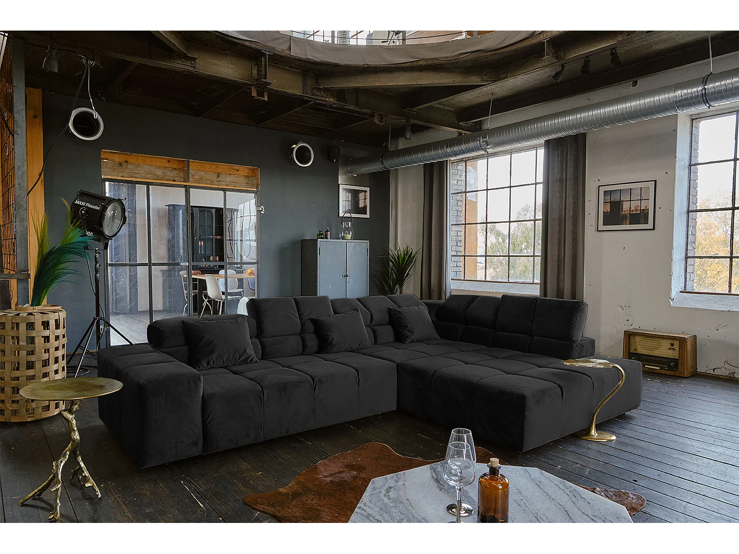 Hoekbank - Zwart Fluweel - NEVADA