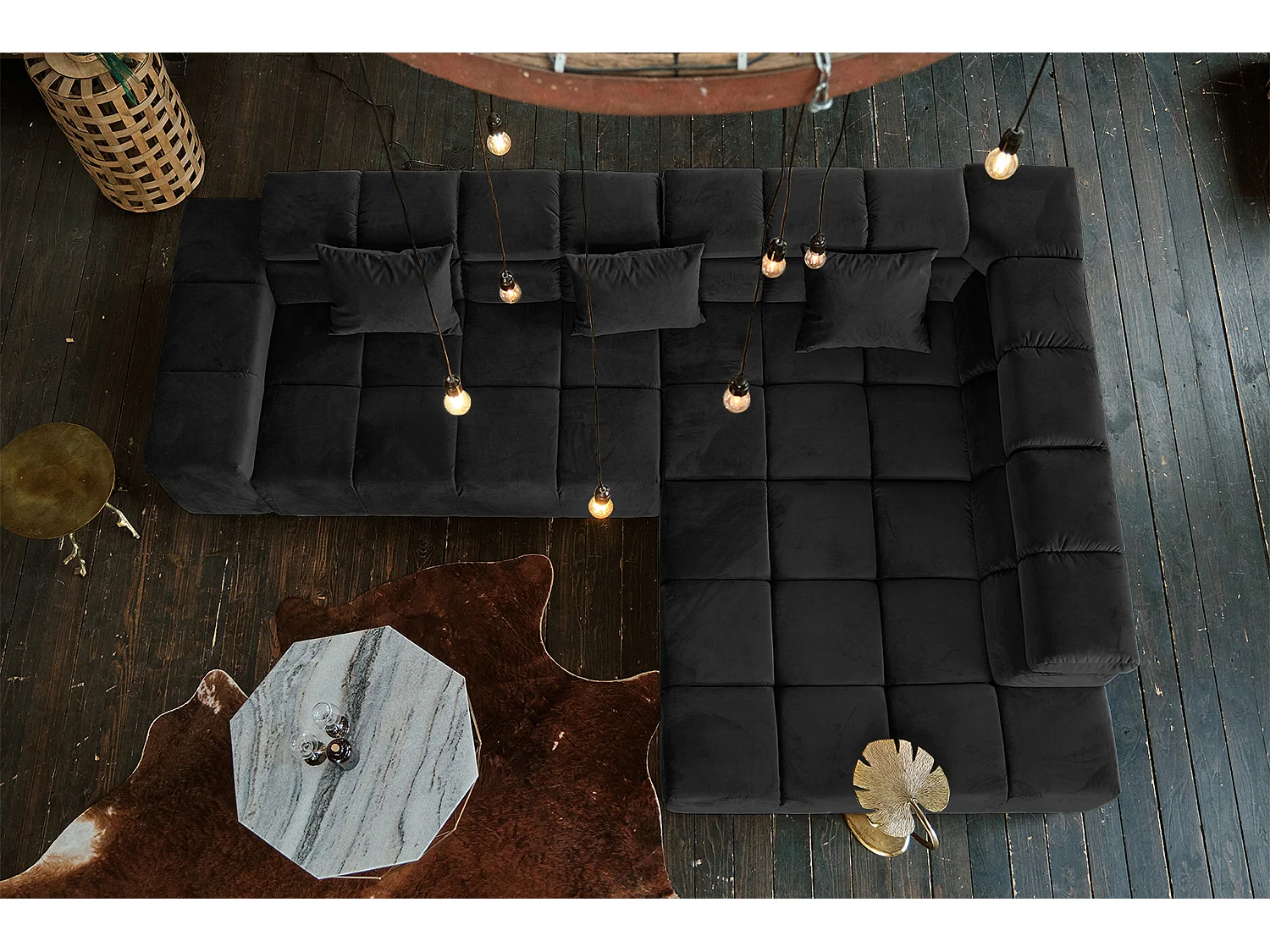 Hoekbank - Zwart Fluweel - NEVADA