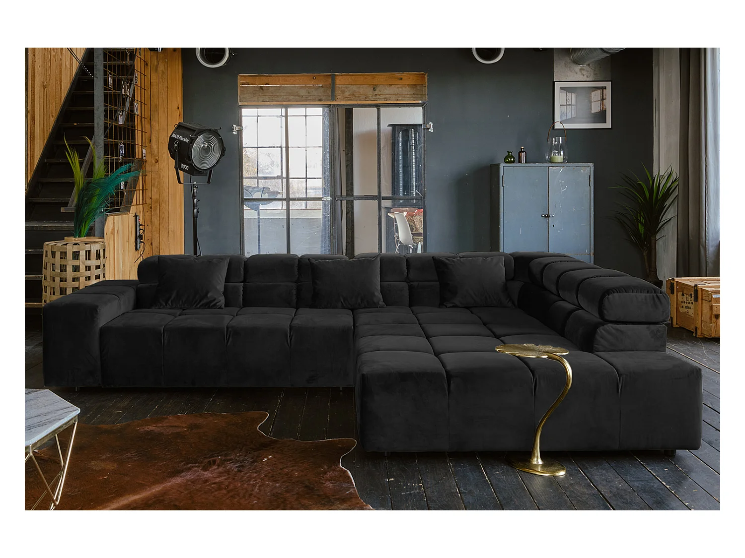 Ecksofa - Schwarz Velvet - NEVADA
