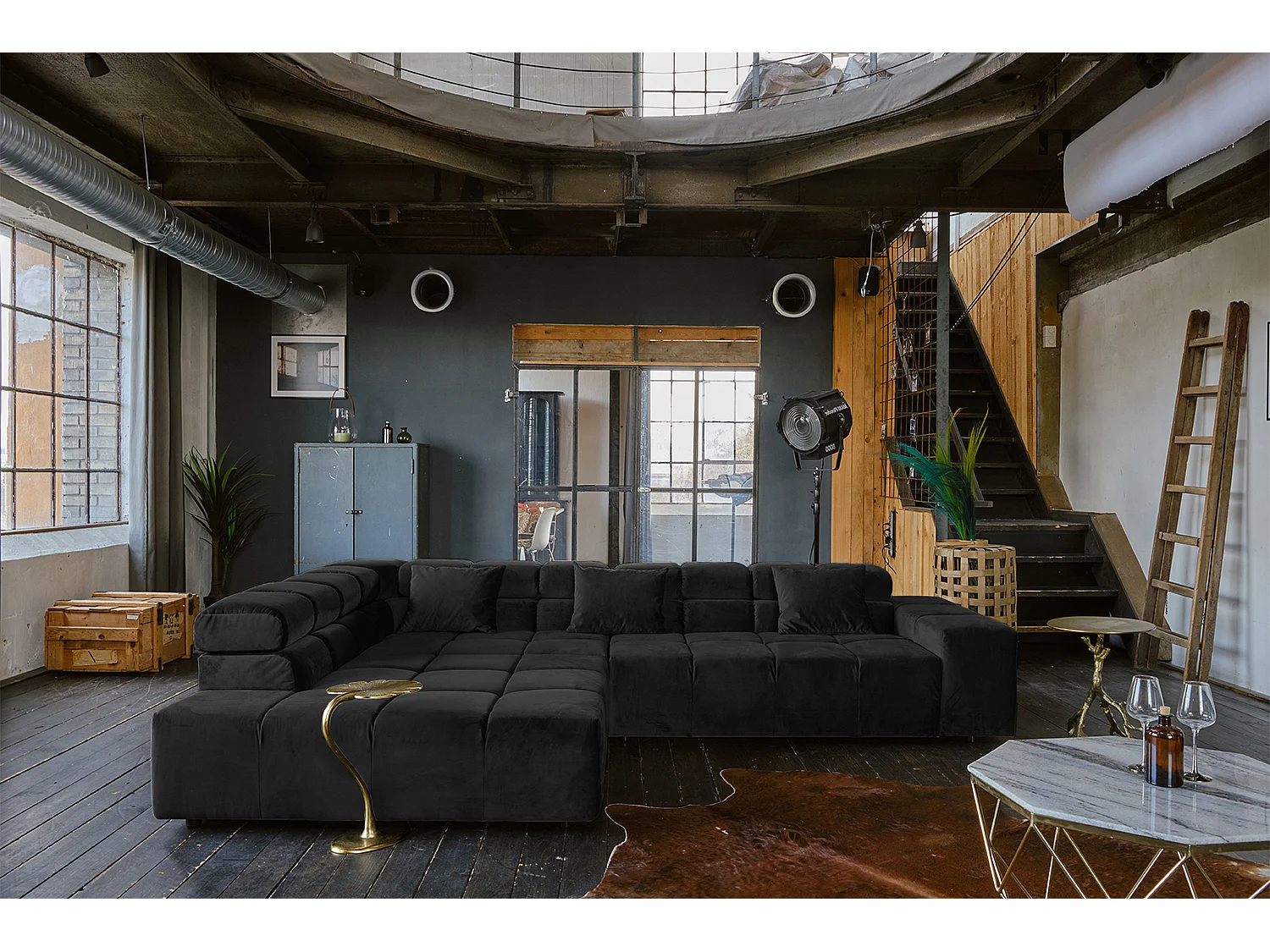 Hoekbank - Zwart Fluweel - NEVADA