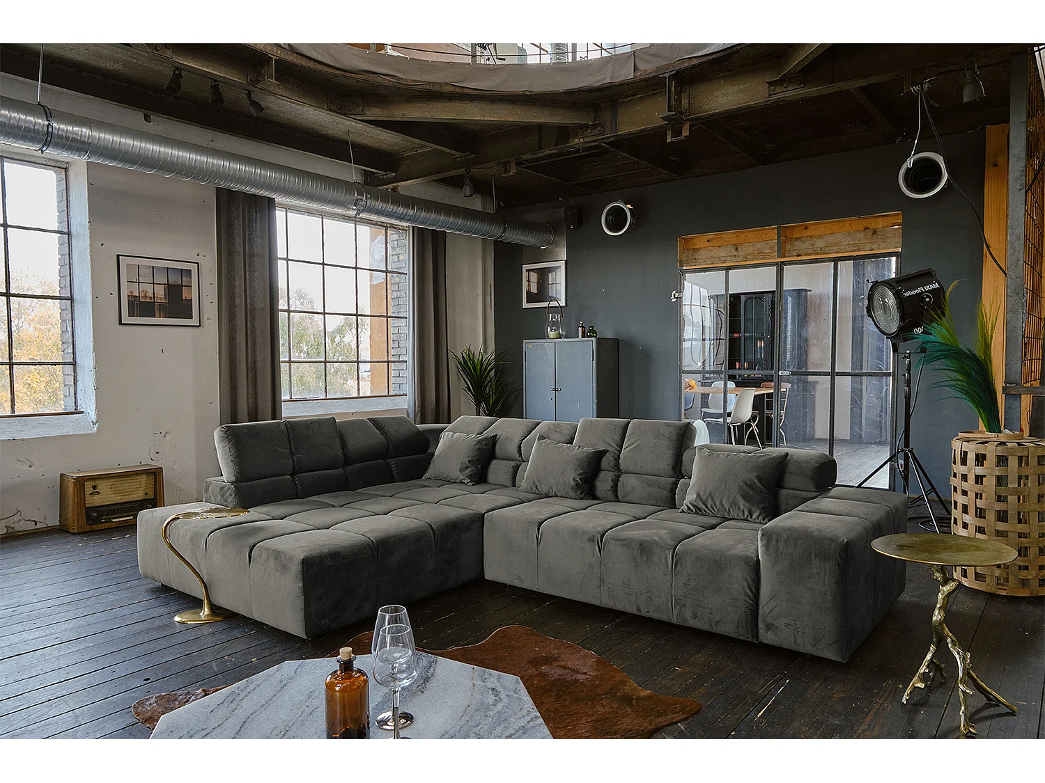 Hoekbank - Grijs Fluweel - NEVADA