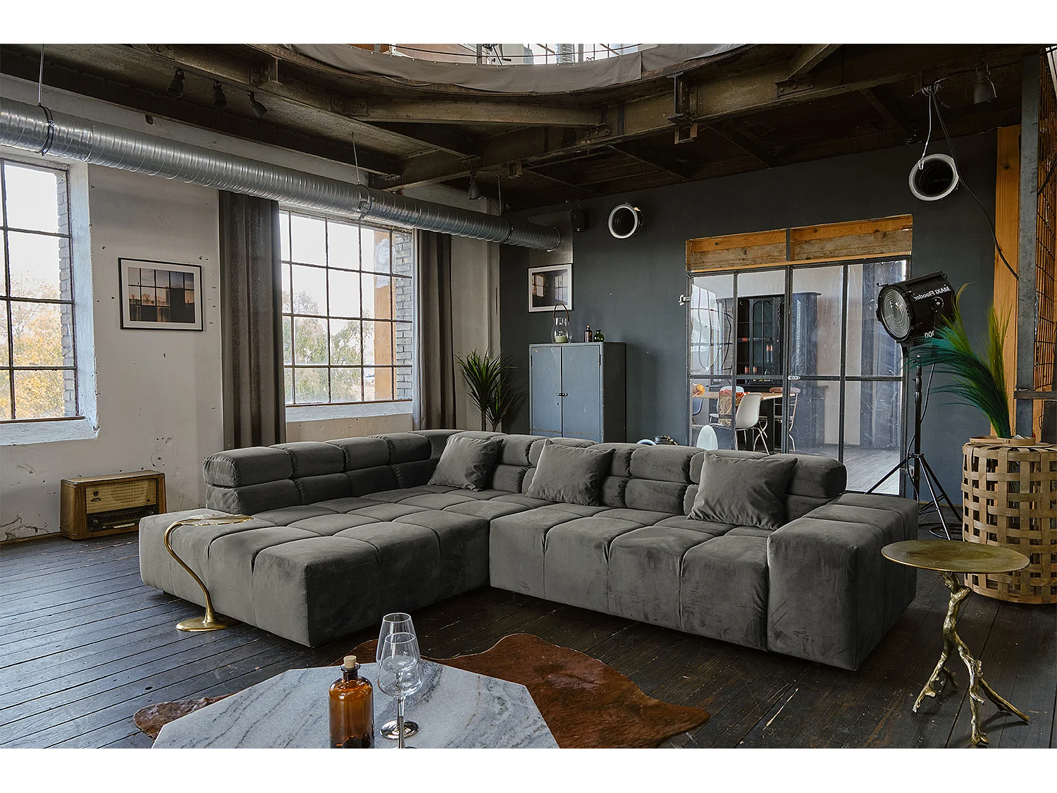 Ecksofa - Grau Velvet - NEVADA