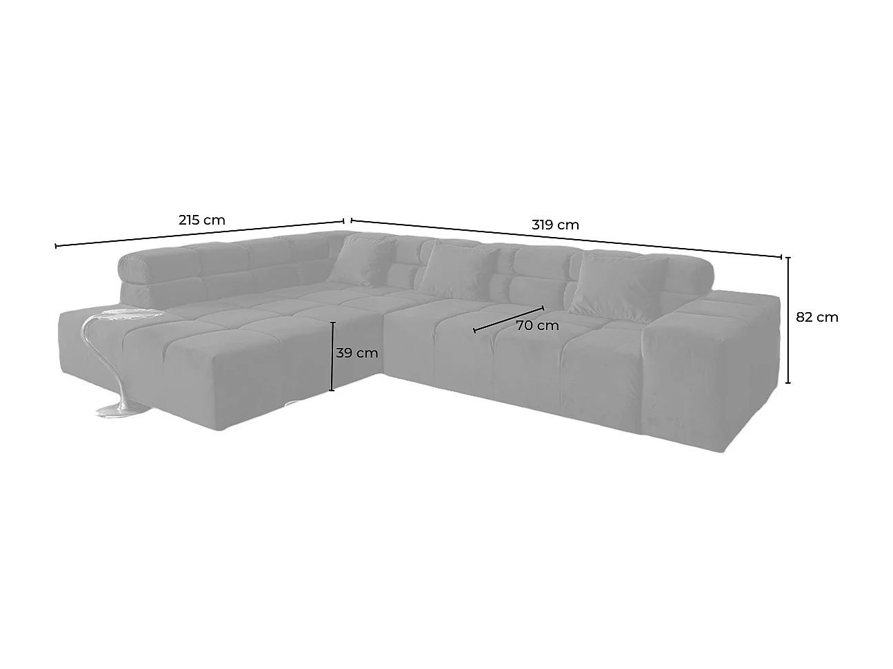Ecksofa - Grau Velvet - NEVADA