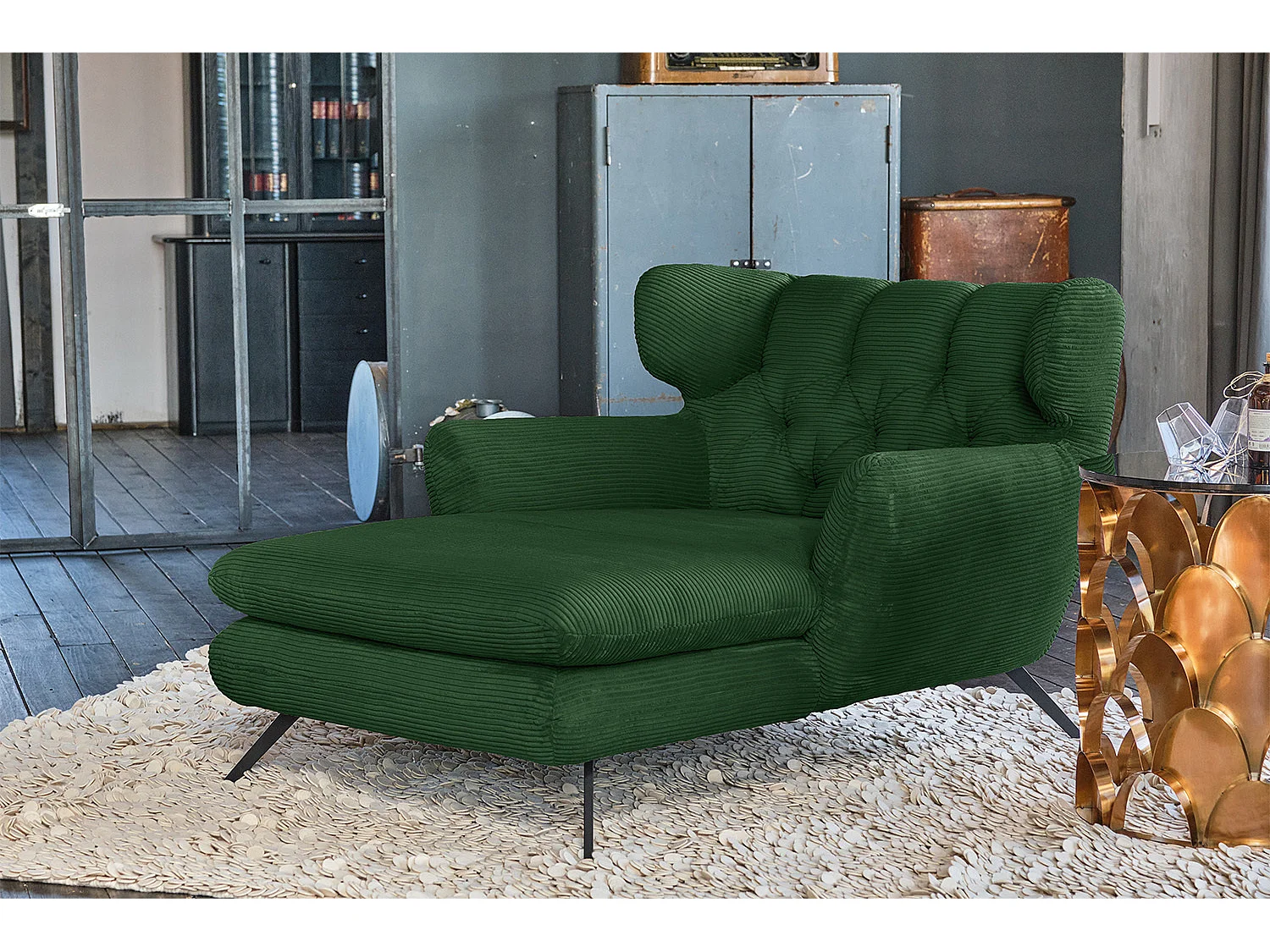 Poltrona XXL - verde smeraldo Velluto a coste - CHARME