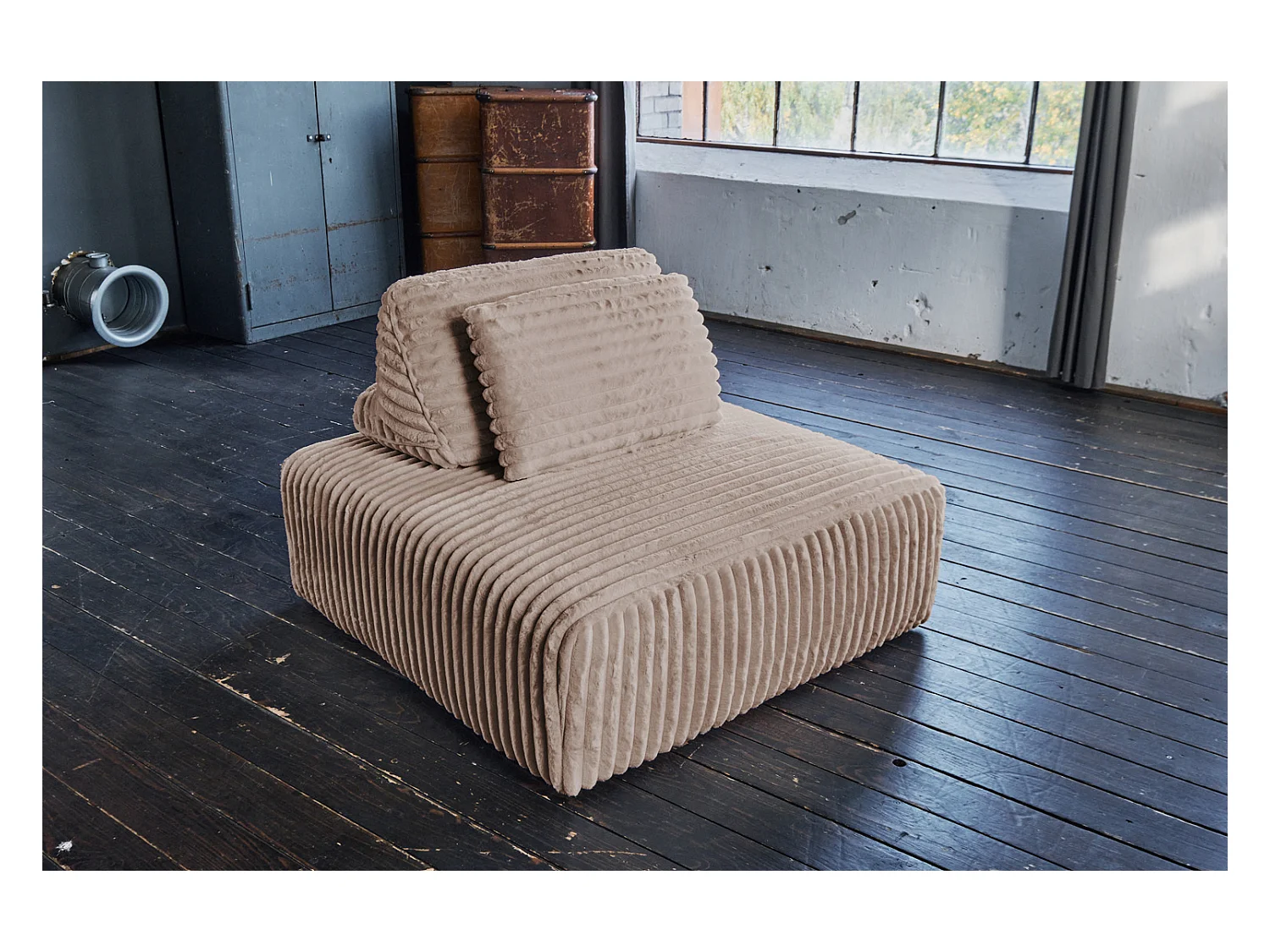 Pouf - taupe Velours côtelé - WIOLO SOFT