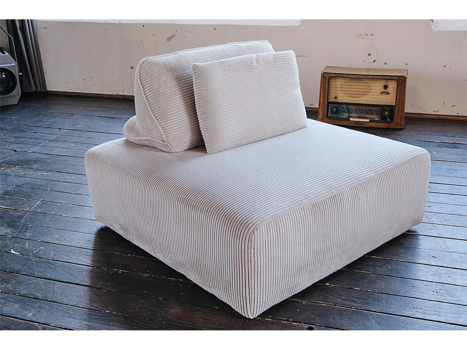 Pouf - gris clair Velours côtelé - WIOLO SOFT