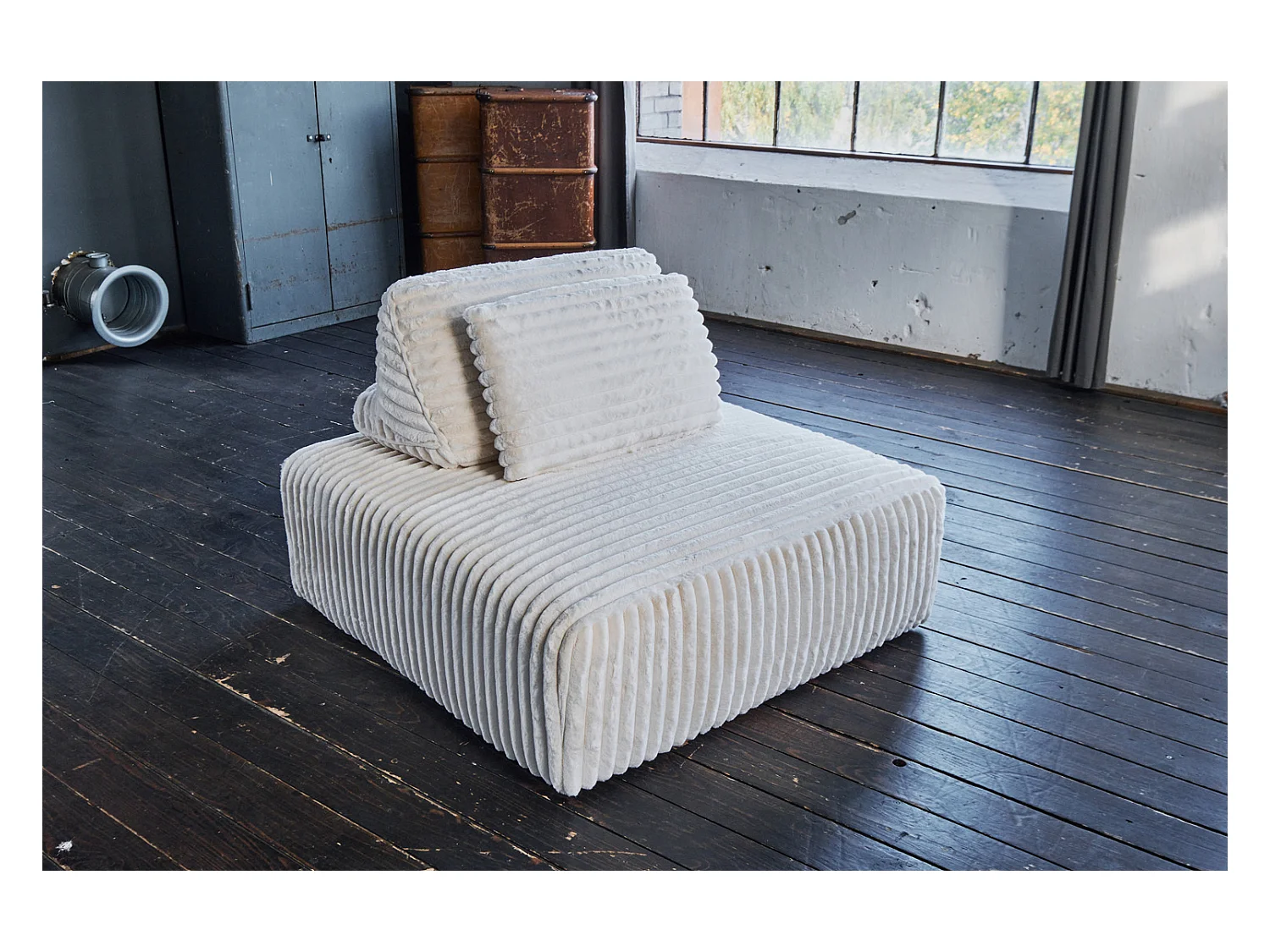 Pouf - blanc crème Velours côtelé - WIOLO SOFT