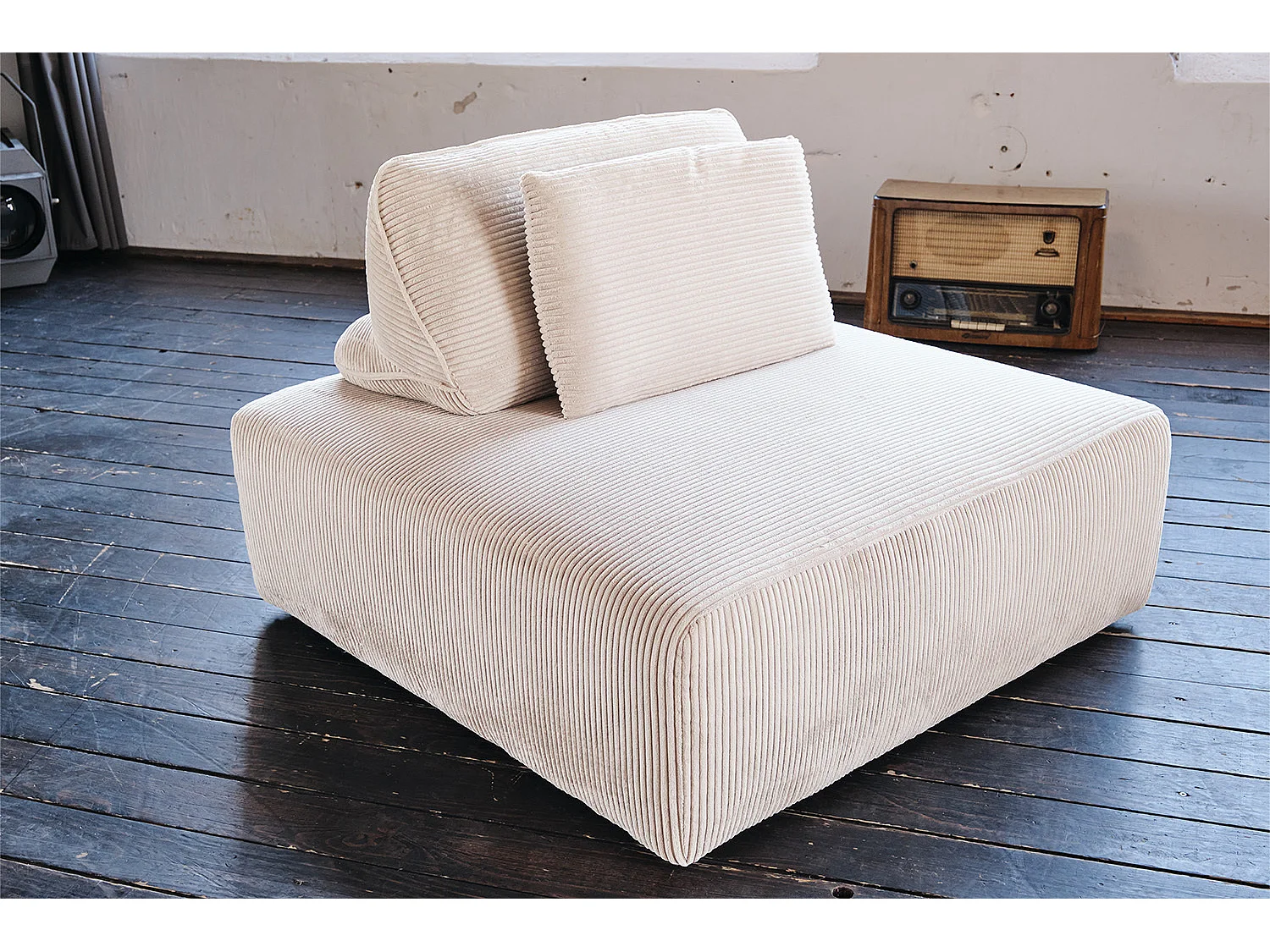 Hocker - Cremeweiß Cord - WIOLO SOFT