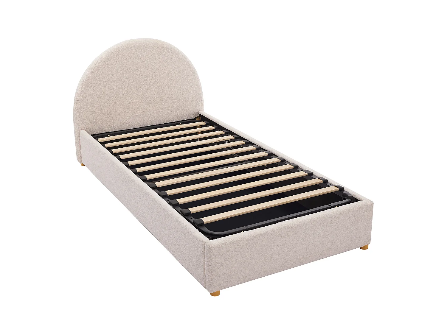 Bett mit Bettkasten + Matratze - 90 x 190 cm - Bouclé-Stoff - Cremefarben - LIRIMO