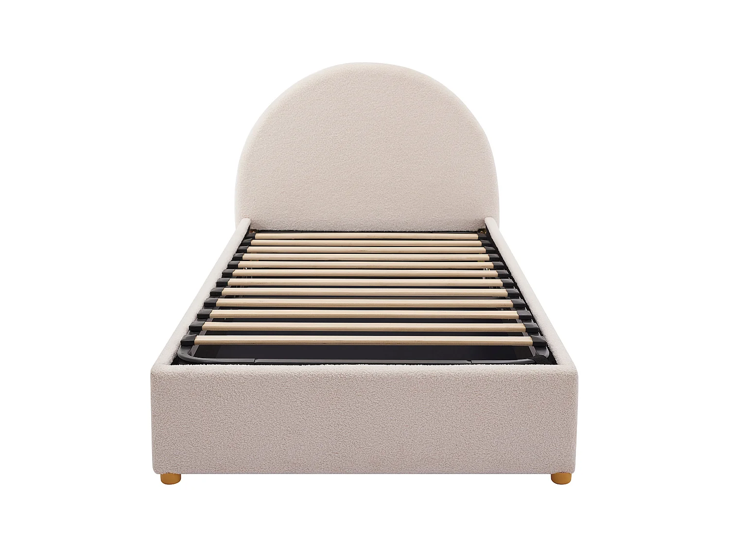 Bett mit Bettkasten + Matratze - 90 x 190 cm - Bouclé-Stoff - Cremefarben - LIRIMO