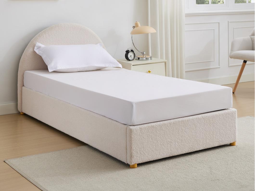 Cama com espaço de arrumação 90x190 cm tecido bouclé cor creme + colchão - LIRIMO