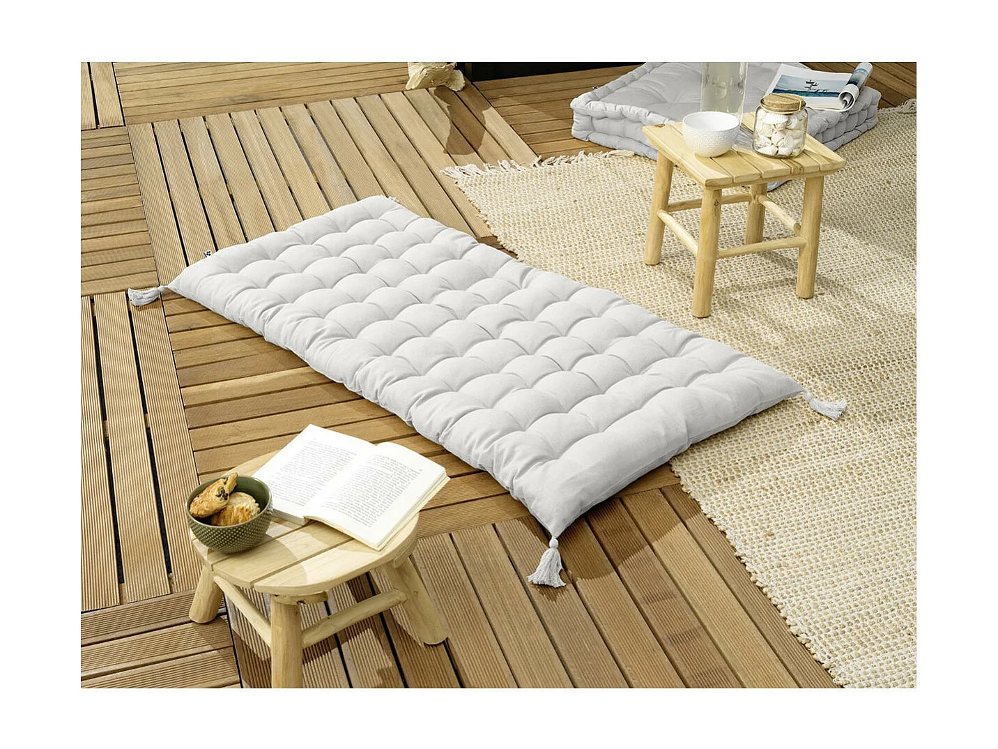SOPHIE - Matelas de Sol avec pompons 60x120cm Coton Coloris Nuage