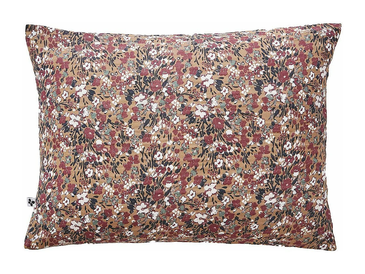 ADONIS BRUN - Taie d'Oreiller 50x70cm Gaze de Coton Fond Brun Motifs Fleurs