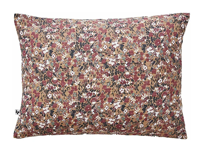 ADONIS BRUN - Taie d'Oreiller 50x70cm Gaze de Coton Fond Brun Motifs Fleurs