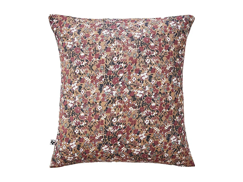 ADONIS BRUN - Taie d'Oreiller 60x60cm Gaze de Coton Fond Brun Motifs Fleurs