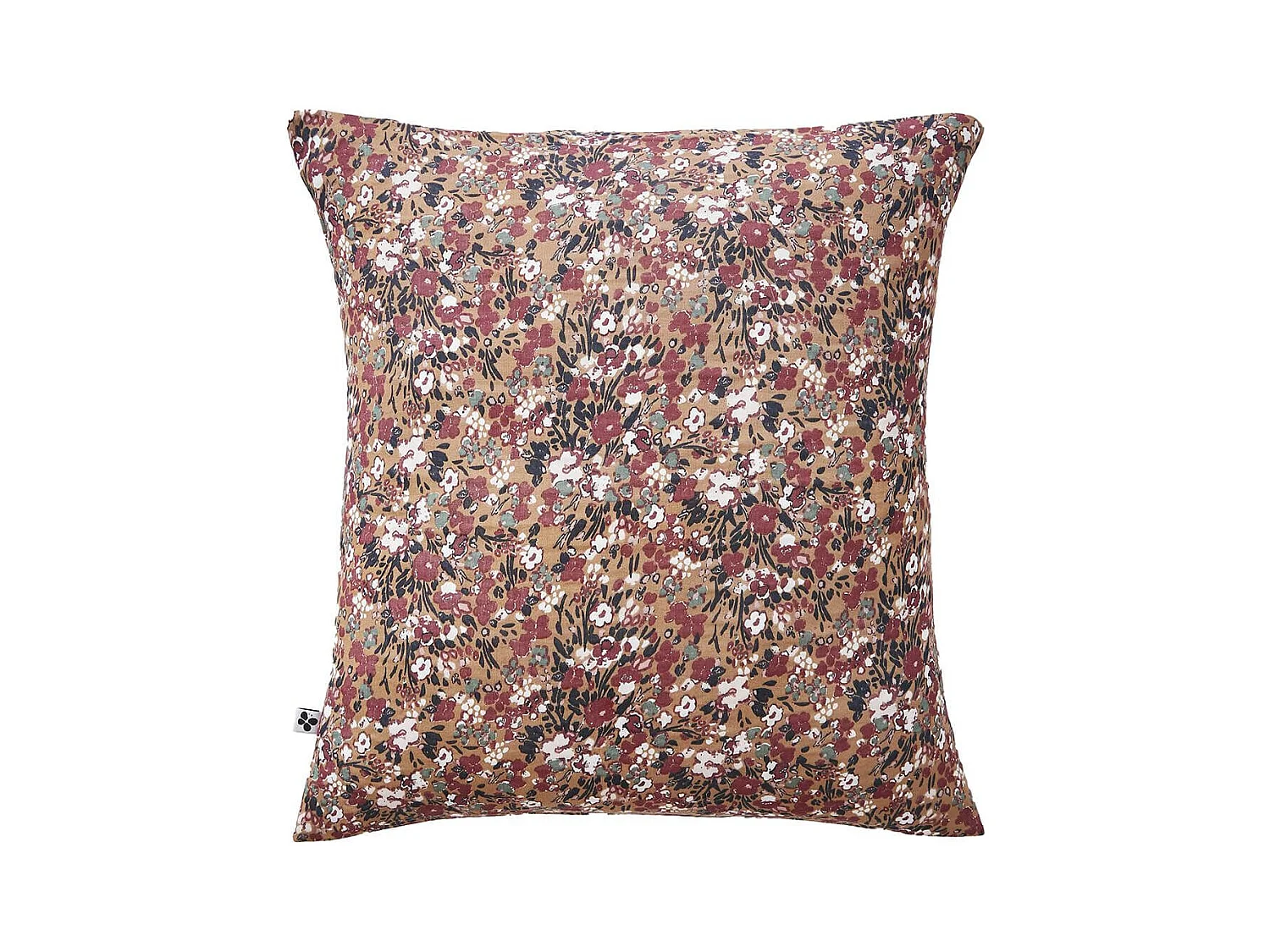 ADONIS BRUN - Taie d'Oreiller 60x60cm Gaze de Coton Fond Brun Motifs Fleurs