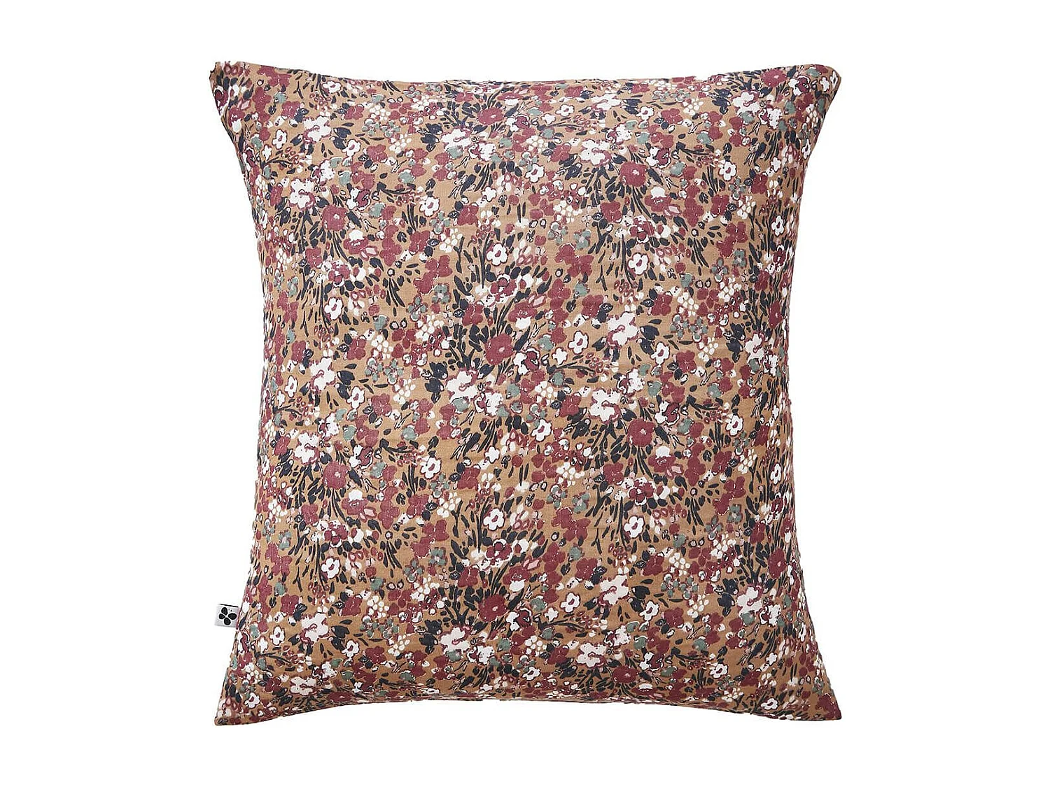 ADONIS BRUN - Taie d'Oreiller 60x60cm Gaze de Coton Fond Brun Motifs Fleurs