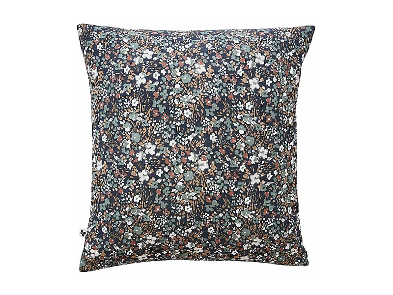 ADONIS BLUE - Taie d'Oreiller 60x60cm Gaze de Coton Coloris Bleu Motifs Fleurs