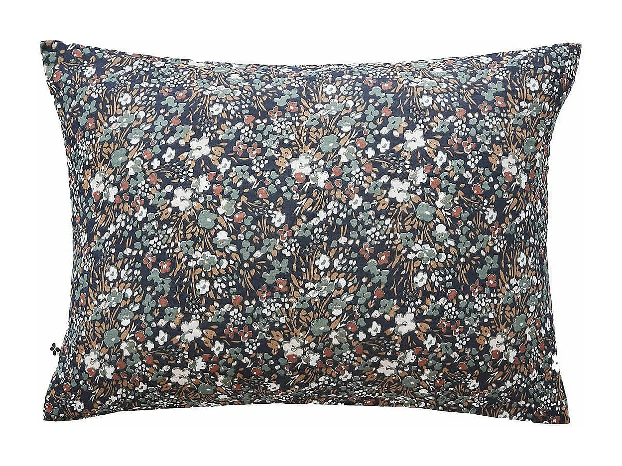 ADONIS BLUE - Taie d'Oreiller 50x70cm Gaze de Coton Coloris Bleu Motifs Fleurs