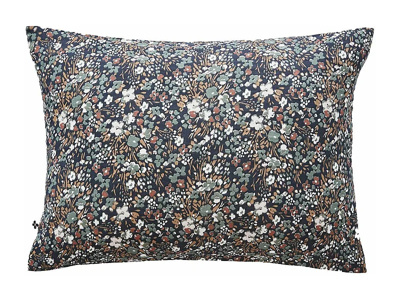 ADONIS BLUE - Taie d'Oreiller 50x70cm Gaze de Coton Coloris Bleu Motifs Fleurs