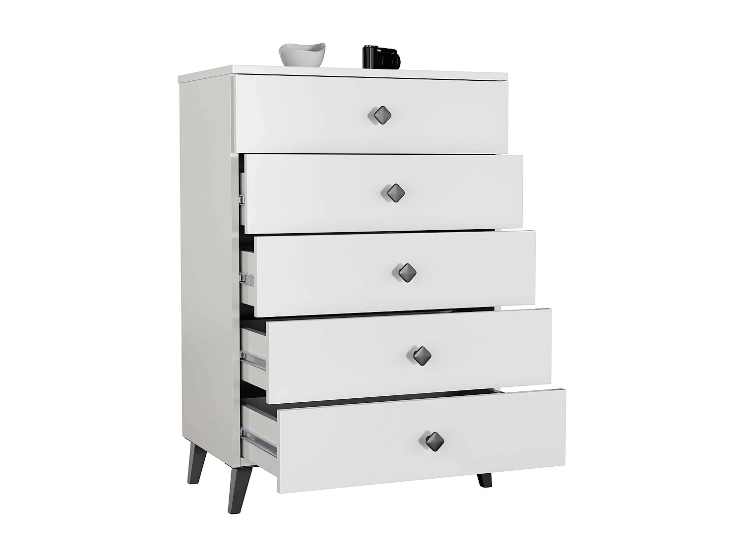 MOBI Dressoir K-05 Wit-Zwart met 5 Laden en Mat Afwerking