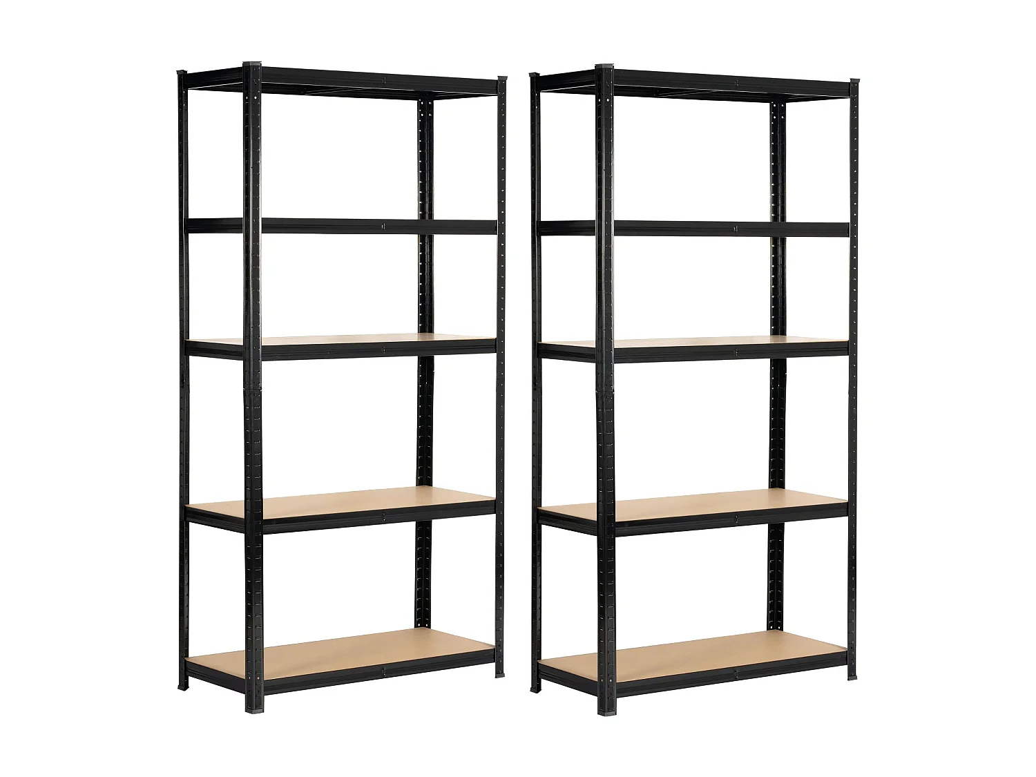 Dubbele Zwarte Metalen Stellingkast 90x40x180cm - Staand opbergmeubel van Staal en MDF met 5 planken, Maximale Draagkracht 175kg, Zelfmontage