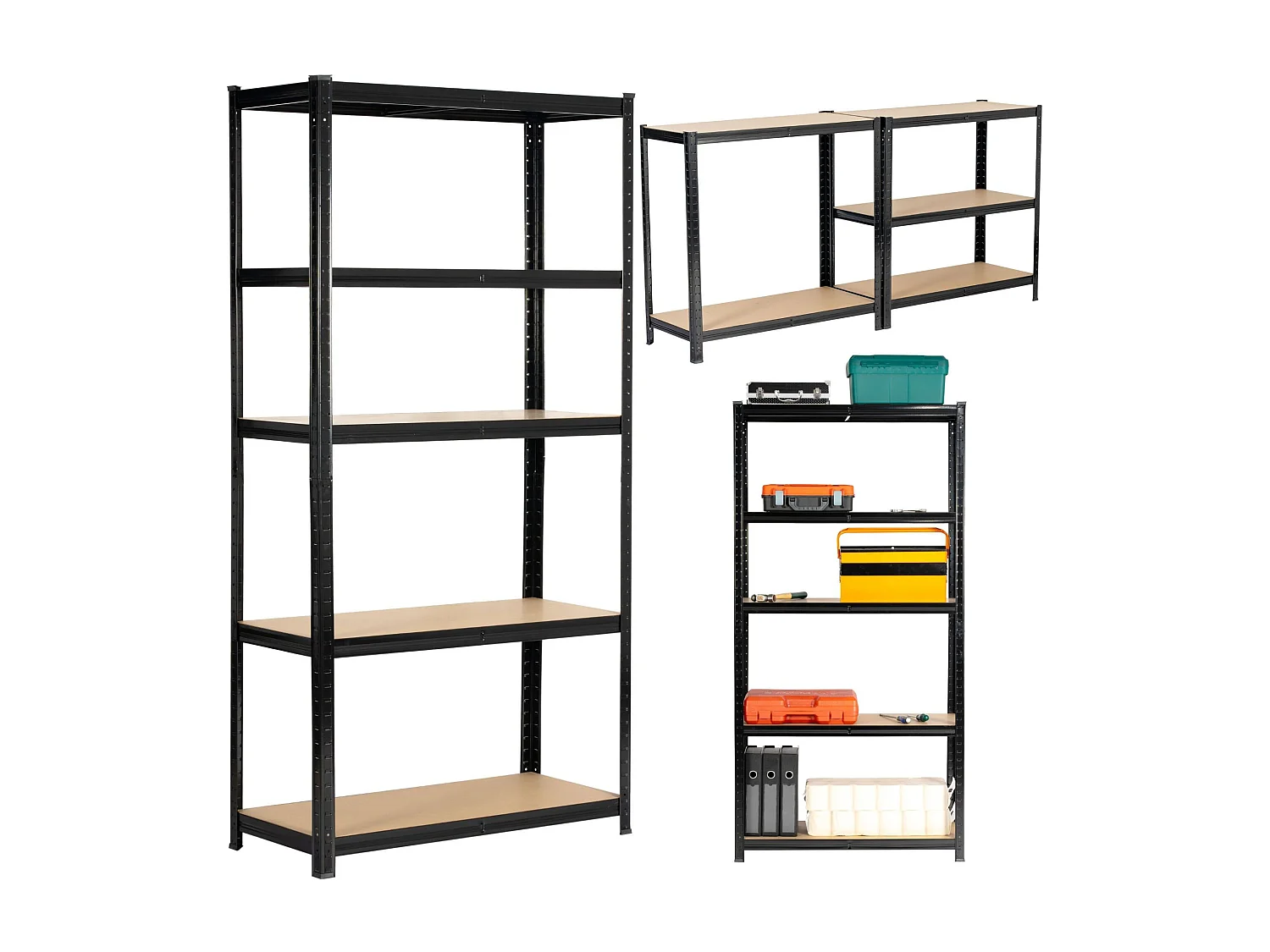 Dubbele Zwarte Metalen Stellingkast 90x40x180cm - Staand opbergmeubel van Staal en MDF met 5 planken, Maximale Draagkracht 175kg, Zelfmontage