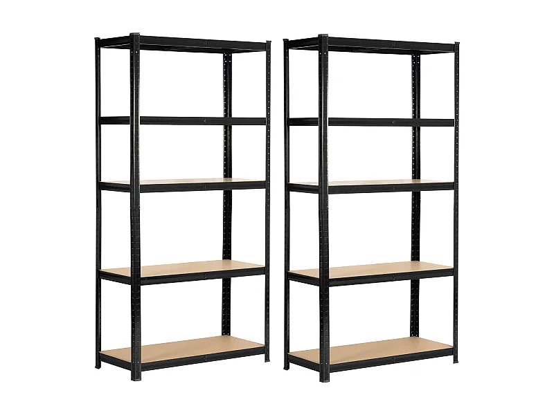 Dubbele Zwarte Metalen Stellingkast 90x40x180cm - Staand opbergmeubel van Staal en MDF met 5 planken, Maximale Draagkracht 175kg, Zelfmontage