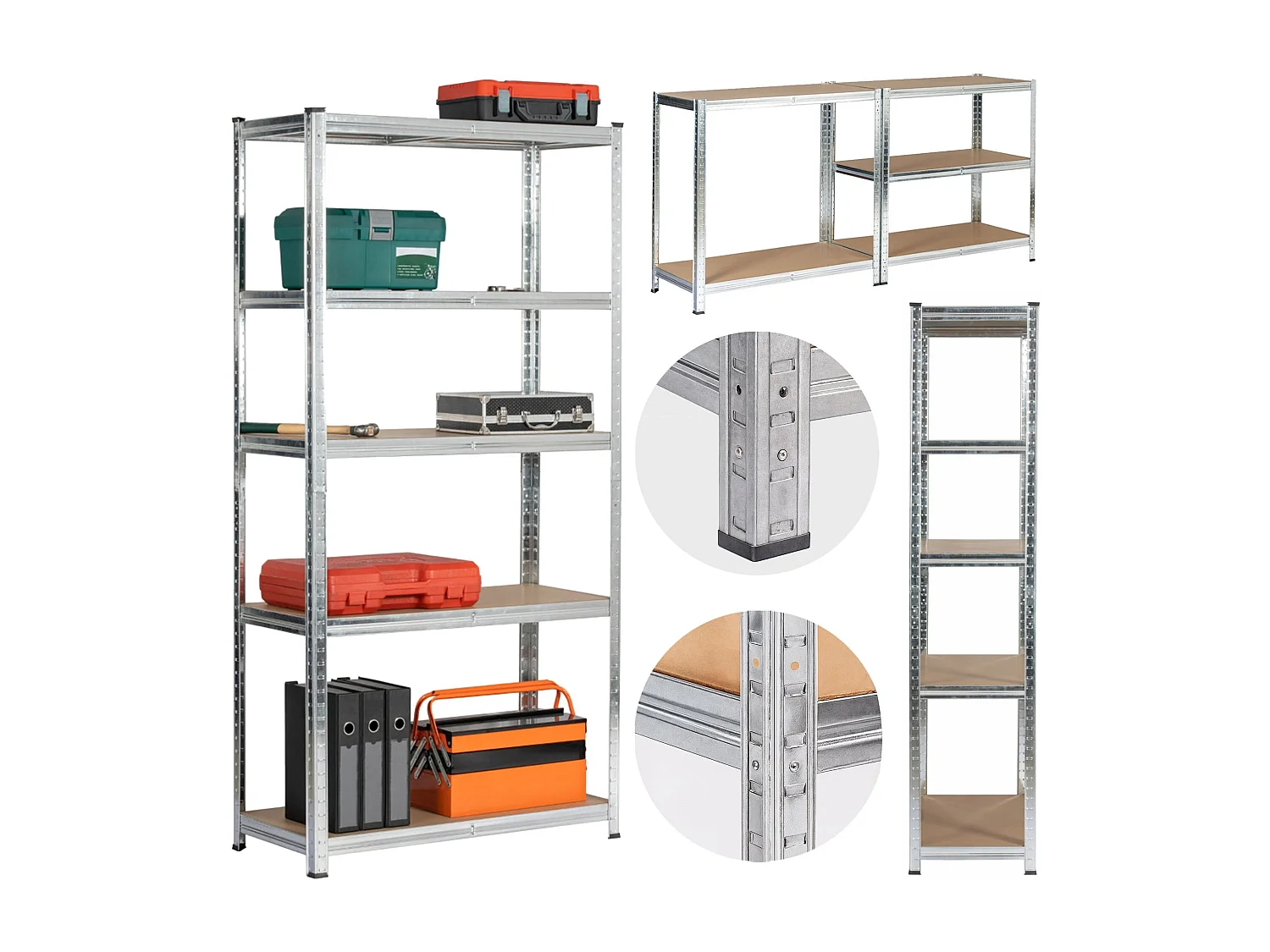 Sierkiaal Stalen Opslagrek 90x40x180 - 5 Planken - Galvaniseerd Zilver - Robuust Metaal en MDF - Max. Draagvermogen 175 kg