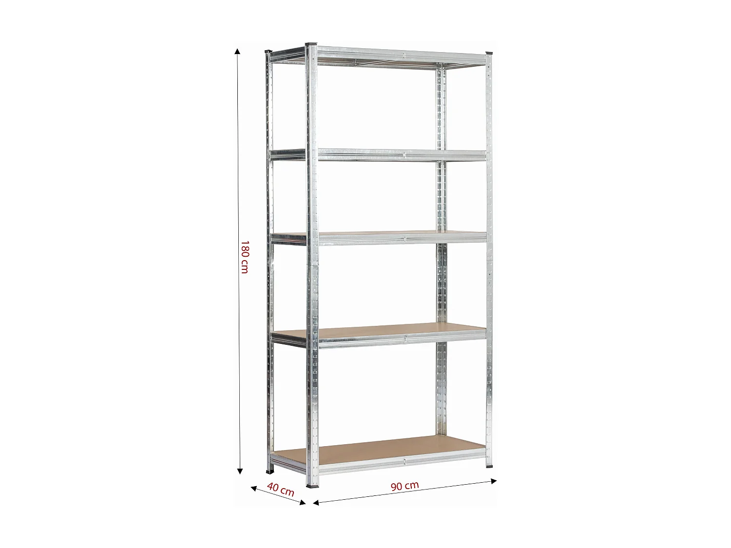 Sierkiaal Stalen Opslagrek 90x40x180 - 5 Planken - Galvaniseerd Zilver - Robuust Metaal en MDF - Max. Draagvermogen 175 kg