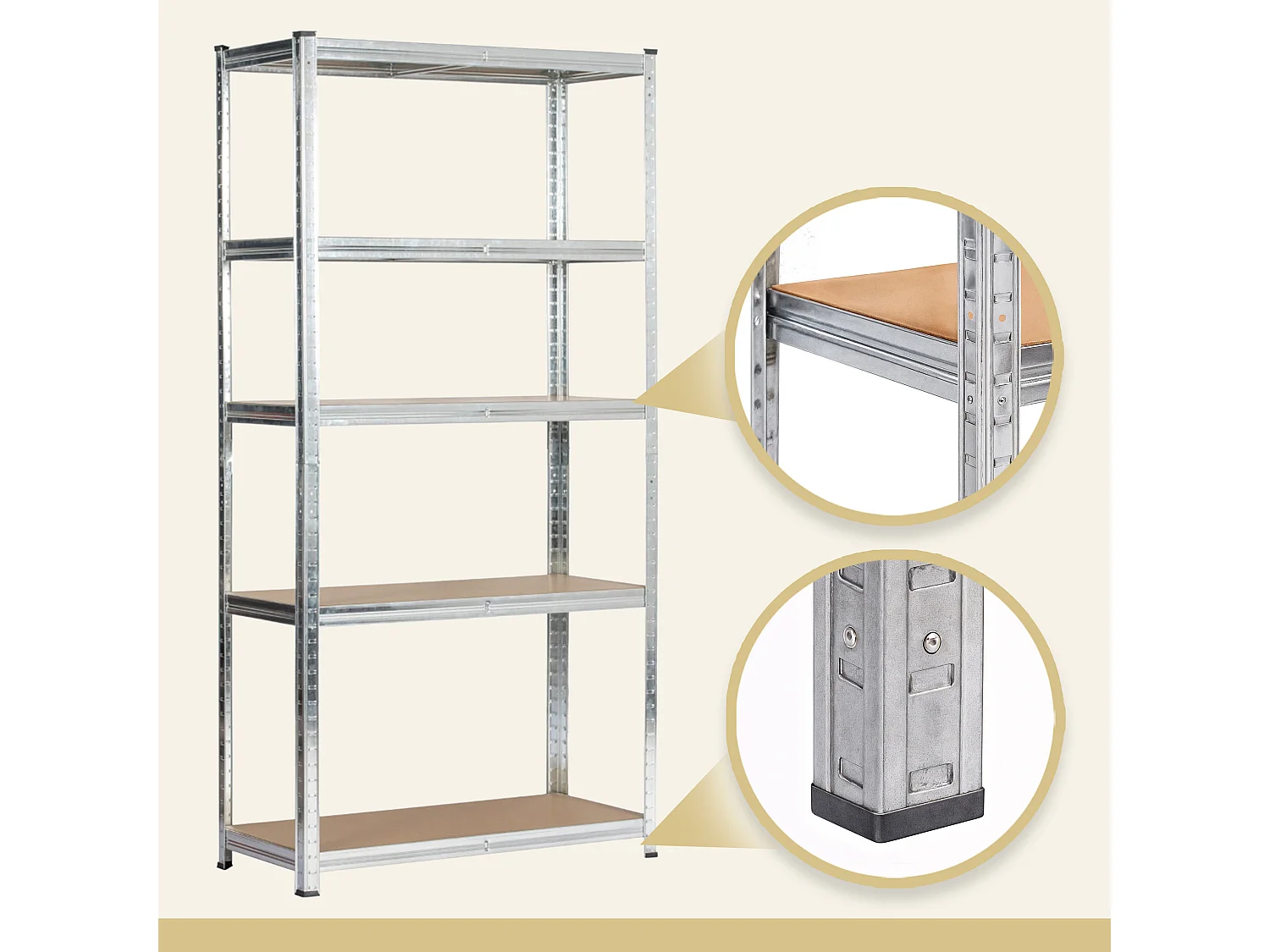 Sierkiaal Stalen Opslagrek 90x40x180 - 5 Planken - Galvaniseerd Zilver - Robuust Metaal en MDF - Max. Draagvermogen 175 kg