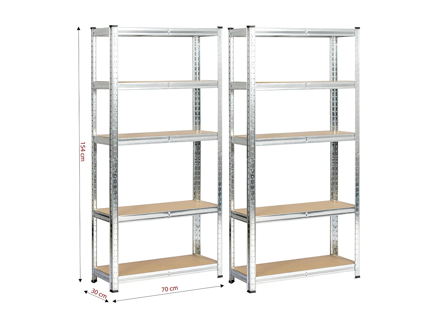 Dubbel Metalen Rek 70x30x154 cm Zilver - 10 Planken, Zelfmontage, 175 kg Belastbaar per Plank, Staal/MDF Constructie