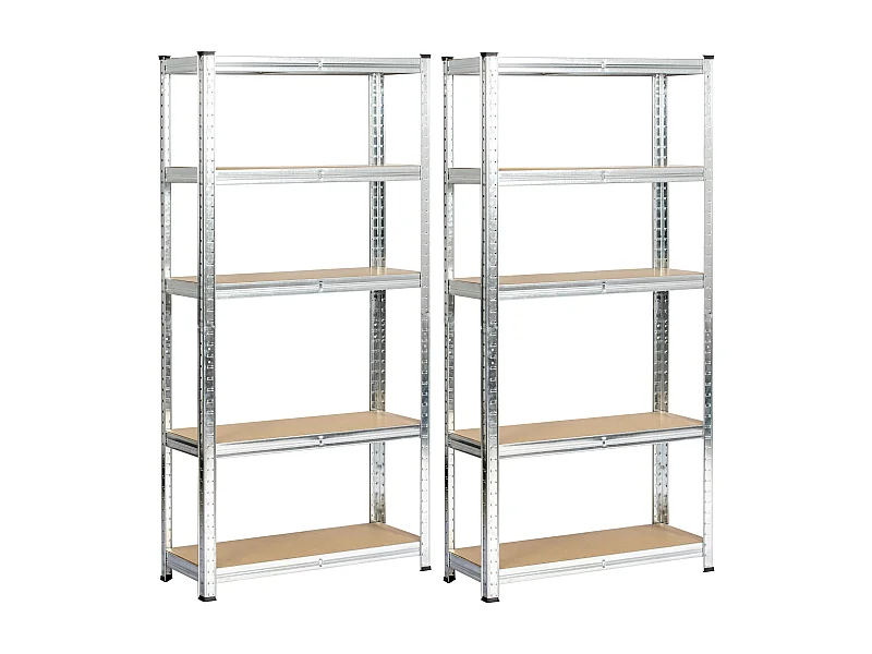 Dubbel Metalen Rek 70x30x154 cm Zilver - 10 Planken, Zelfmontage, 175 kg Belastbaar per Plank, Staal/MDF Constructie