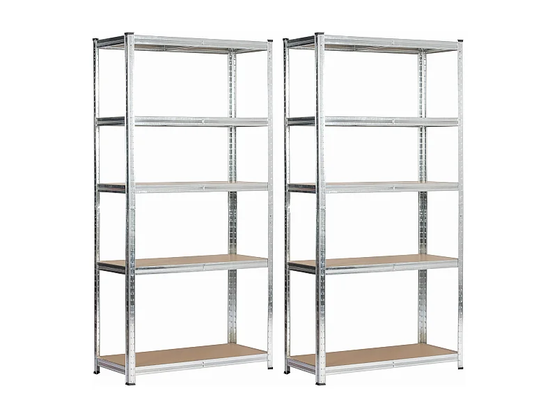 Set 2 x AKORD Scaffale garage in metallo  acciaio zincato 5 ripiani in colore legno per carichi fino a 875kg 80x40x180 cm