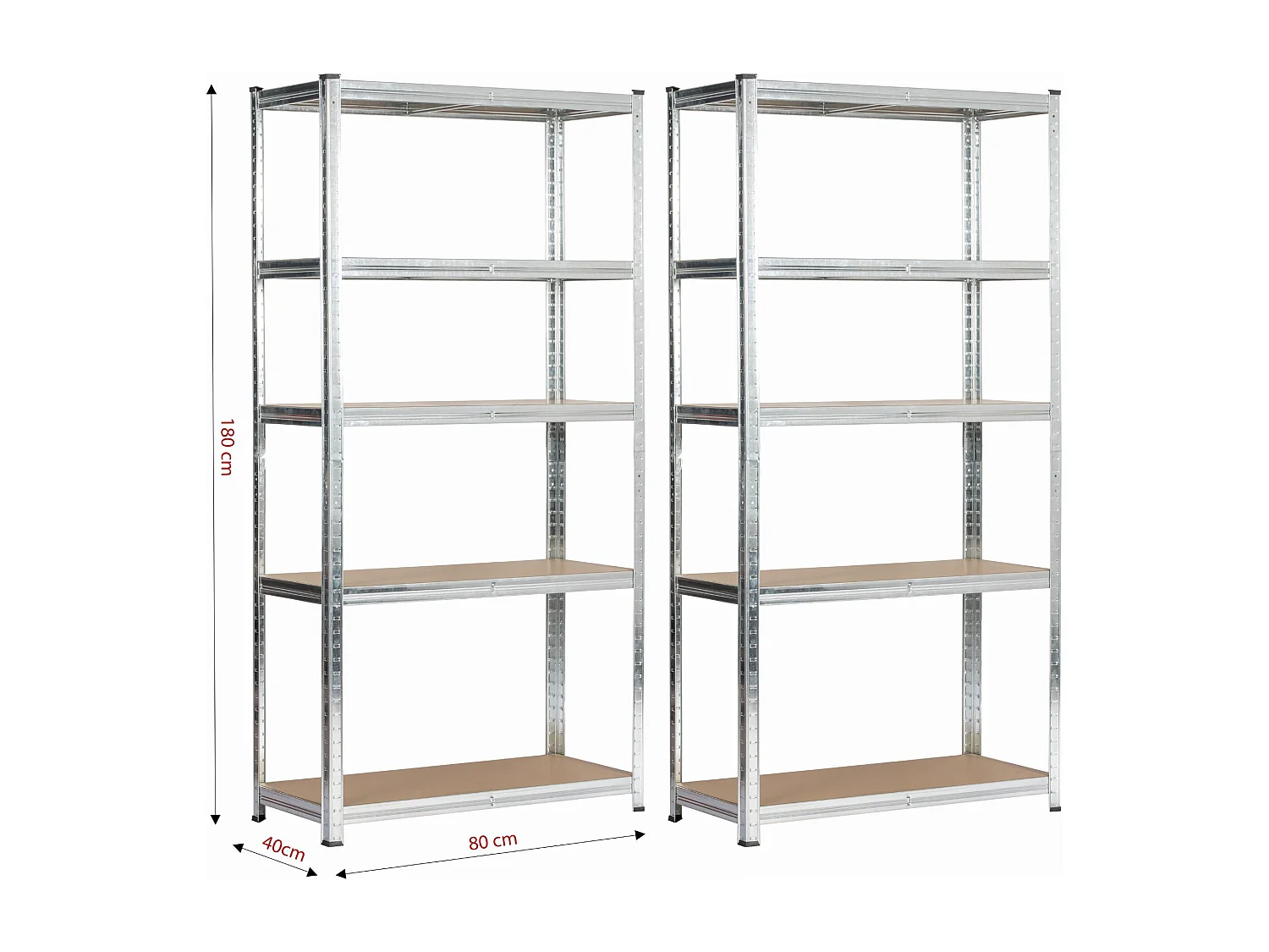 Lot de 2 étagères modulables 80 cm acier galvanisé charge maximale 875kg - L80xP40xH180 cm