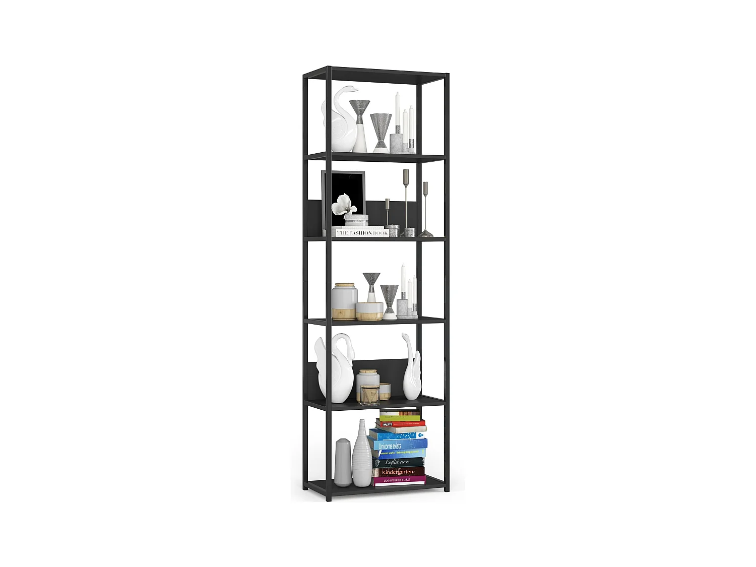 Étagère murale industrielle sur pied AKORD Noire 60 cm 6 étagères 60x32x192 cm