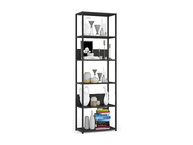 Open Boekenkast, Ladderkast, Industrieel Design / Vakkenkast met 6 Planken / Opbergplank / Boekenrek Opslagrek / Zwart / 60 x 192 x 32 cm