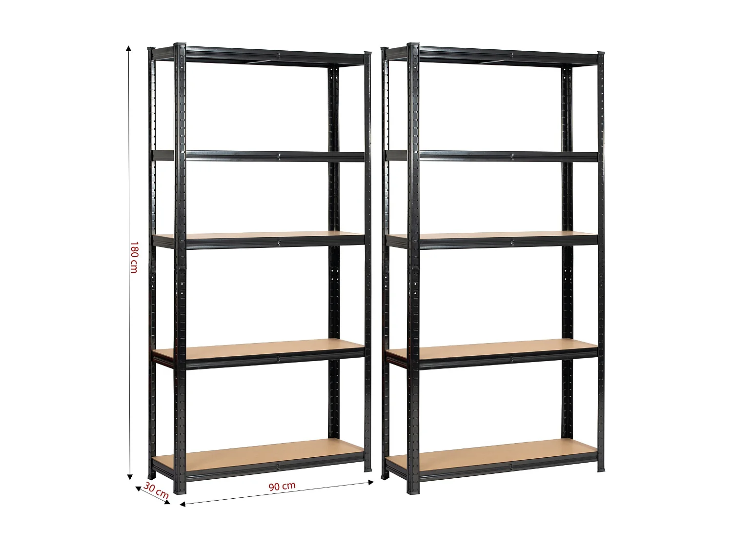 Dubbele Zwarte Stalen Opslagrek 90x30x180 cm - 10 Planken - Voor Garage & Schuur - Zelfmontage