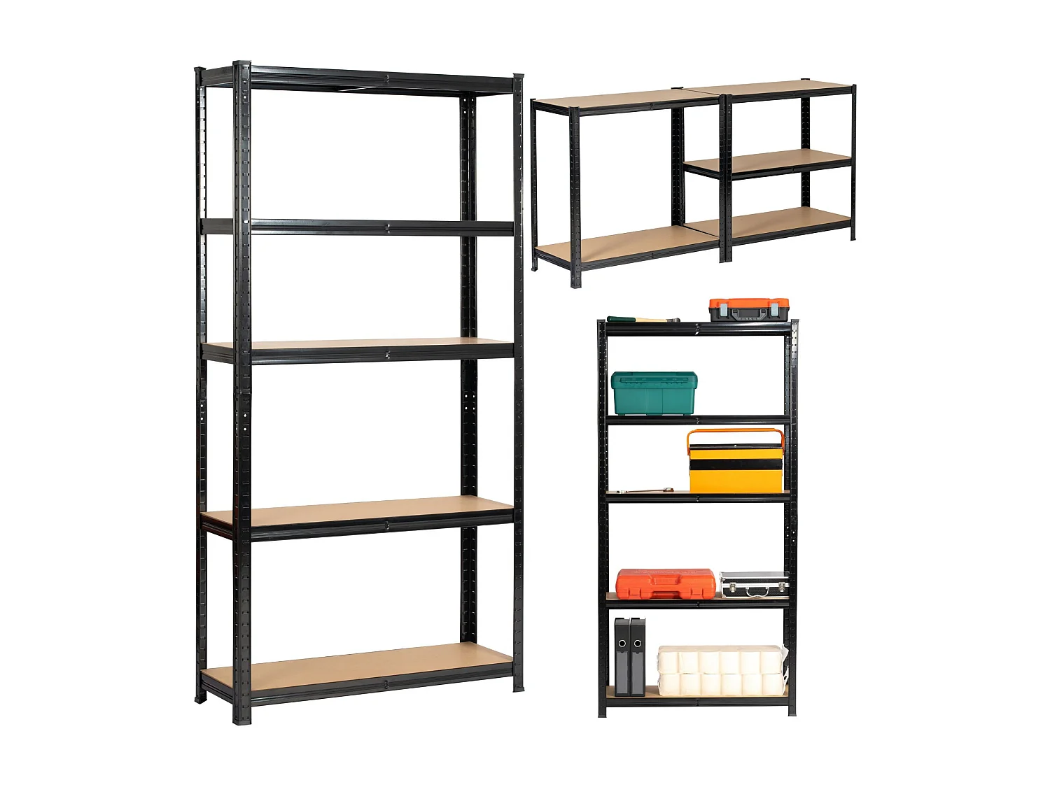 Dubbele Zwarte Stalen Opslagrek 90x30x180 cm - 10 Planken - Voor Garage & Schuur - Zelfmontage