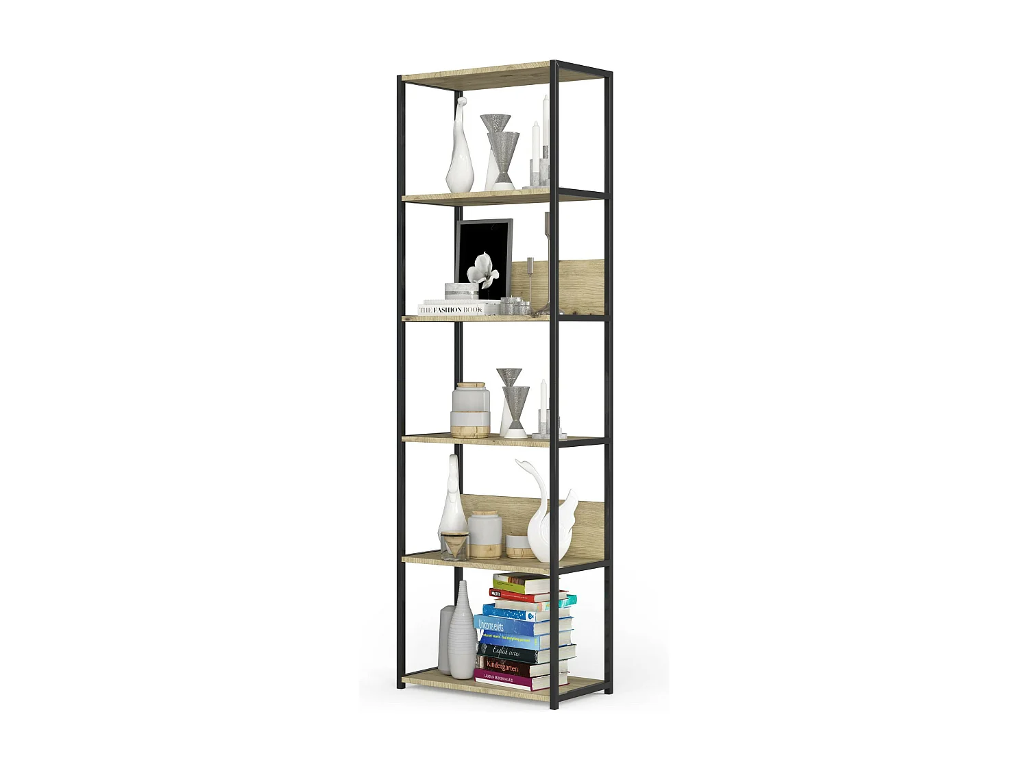 Étagère murale industrielle sur pied AKORD Noire - Chêne Artisan 60 cm 6 étagères 60x32x192 cm