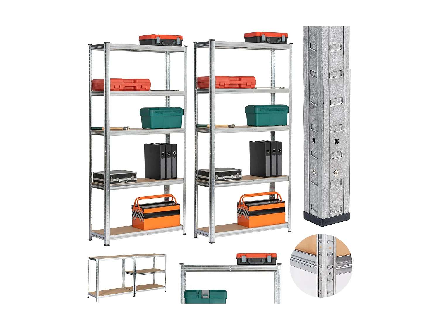 Dubbele Metalen Rekken 90x30x180 cm in Zilver – Staande Stalen/MDF Opbergrekken – 10 Planken – Zelfmontage – Max. 175 kg per Plank – Industriële Stijl