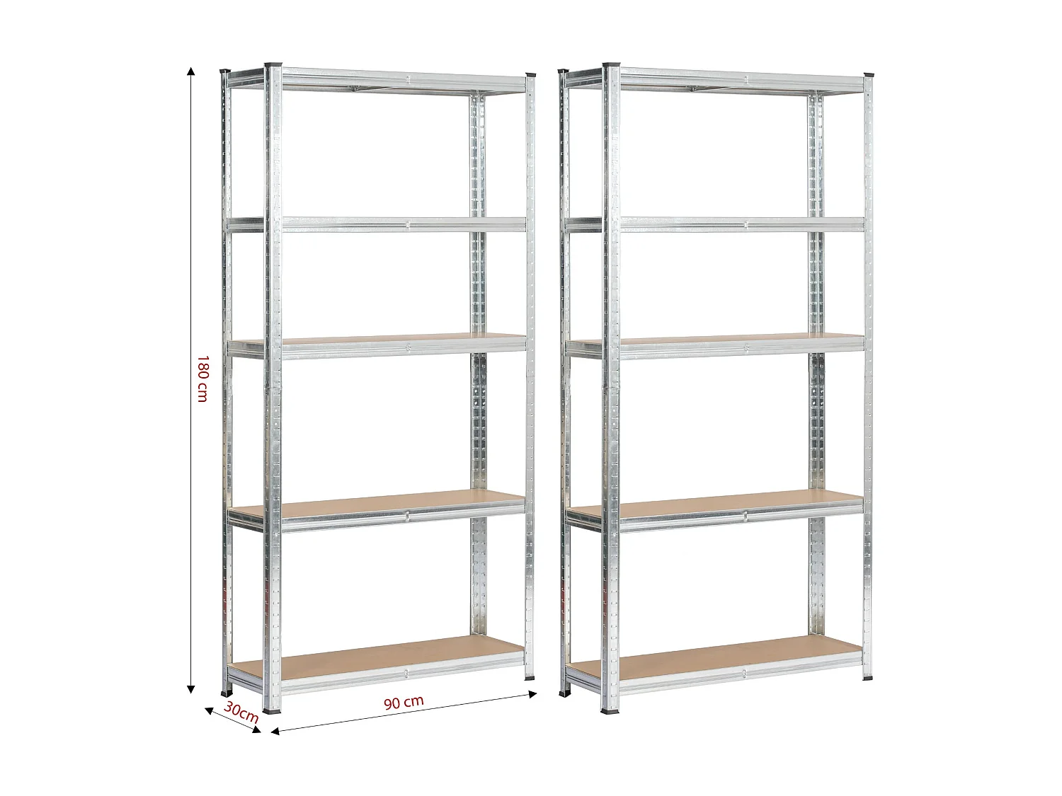 Dubbele Metalen Rekken 90x30x180 cm in Zilver – Staande Stalen/MDF Opbergrekken – 10 Planken – Zelfmontage – Max. 175 kg per Plank – Industriële Stijl