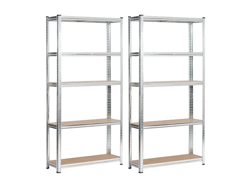 Dubbele Metalen Rekken 90x30x180 cm in Zilver – Staande Stalen/MDF Opbergrekken – 10 Planken – Zelfmontage – Max. 175 kg per Plank – Industriële Stijl