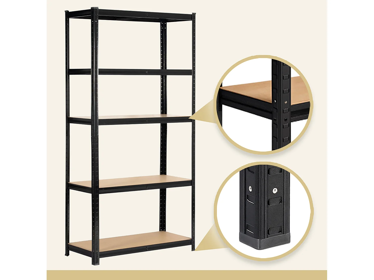 Zwarte Metalen Stellingkast 90x40x180 - 5 Legborden, 175 kg Belastbaarheid, Staal/MDF, Zelfmontage