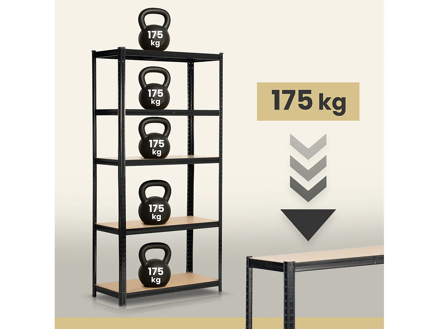 Zwarte Metalen Stellingkast 90x40x180 - 5 Legborden, 175 kg Belastbaarheid, Staal/MDF, Zelfmontage