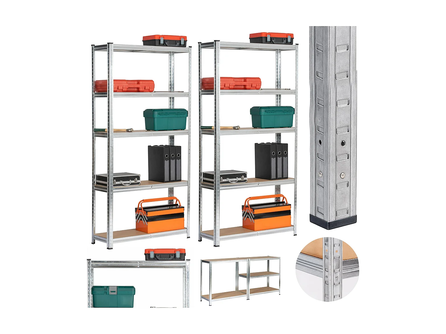 Dubbel Metalen Stellingkast 90x40x180 cm - Zilver Galvaniseerd - 10 Planken - Zelfmontage - Maximale Draagkracht per Plank: 175 kg