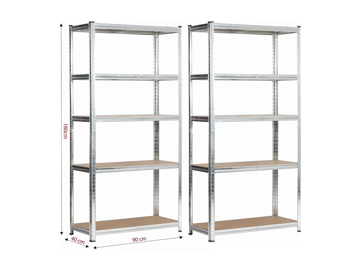 Dubbel Metalen Stellingkast 90x40x180 cm - Zilver Galvaniseerd - 10 Planken - Zelfmontage - Maximale Draagkracht per Plank: 175 kg